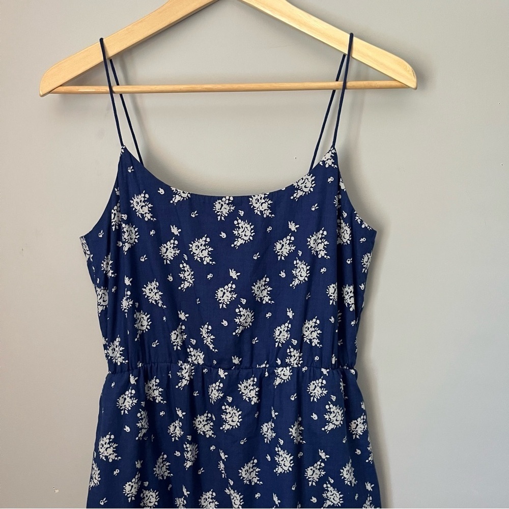 J. Crew Factory Abstract Flower Printed Blue & White 100% Cotton Maxi Dress Sz 2 - Picture 3 of 16